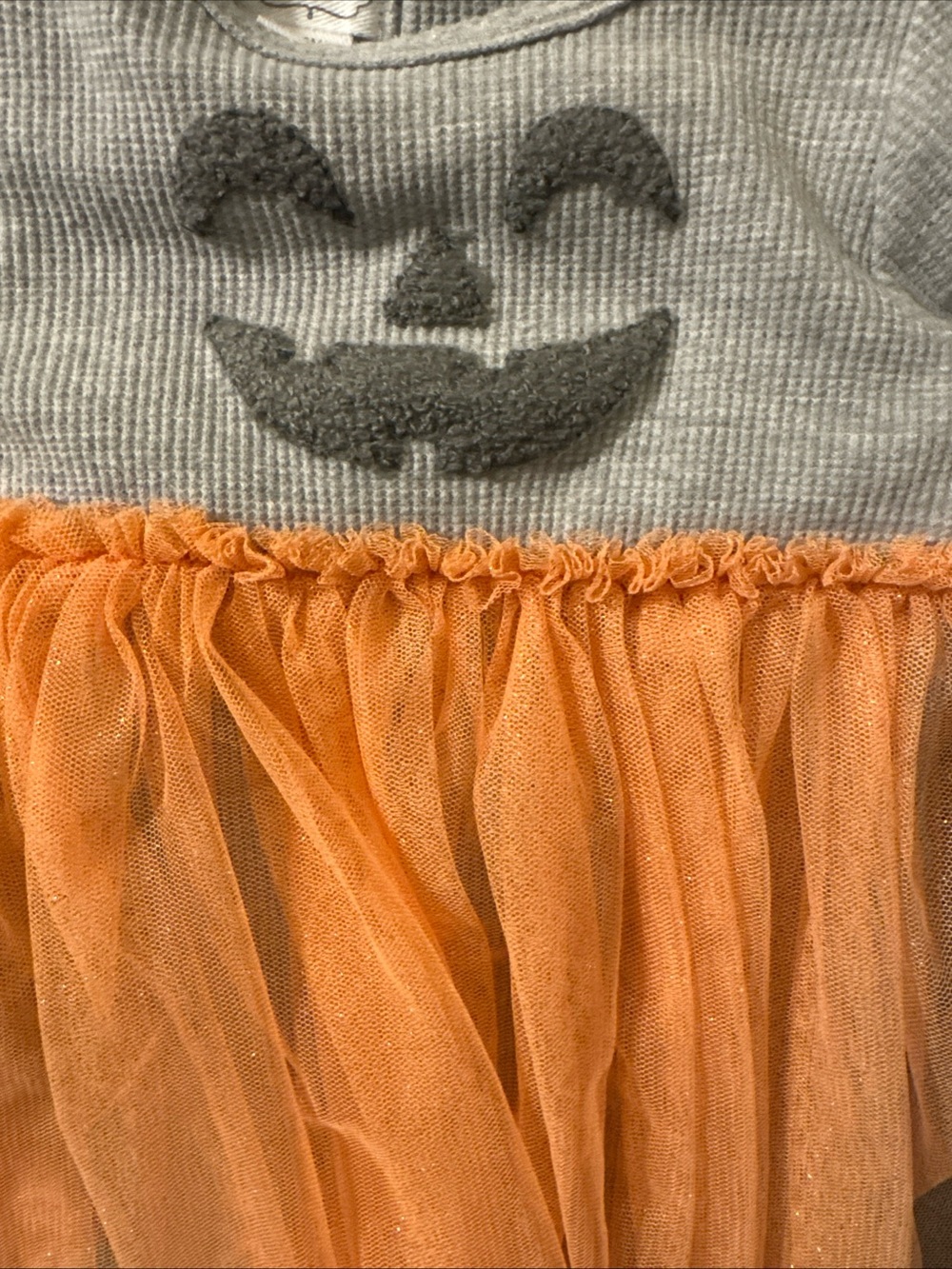 Mud Pie Gray Knit Pumpkin Dress with Orange Tulle Skirt
